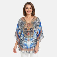La Marey Sky Blue Chiffon Printed Kaftan - One Size Fits Most