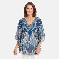 La Marey Blue Chiffon Printed Kaftan - One Size Fits Most