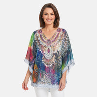 La Marey Yellow Chiffon Printed Kaftan - One Size Fits Most