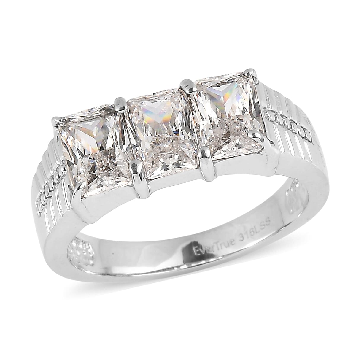 EverTrue Simulated Diamond Men's Ring in Stainless Steel (Size 10.0) 5.10 ctw