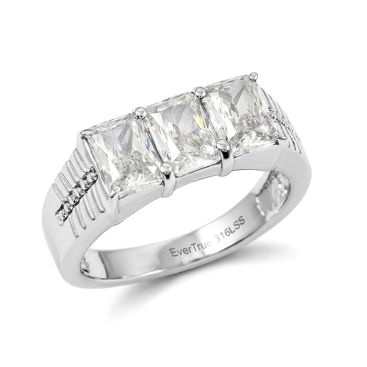 EverTrue Simulated Diamond Men's Ring in Stainless Steel (Size 9.0) 5.10 ctw
