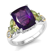 EverTrue African Amethyst, Multi Gemstone Ring in 18K YG Plated and Platinum Bond (Size 10.0) 4.50 ctw
