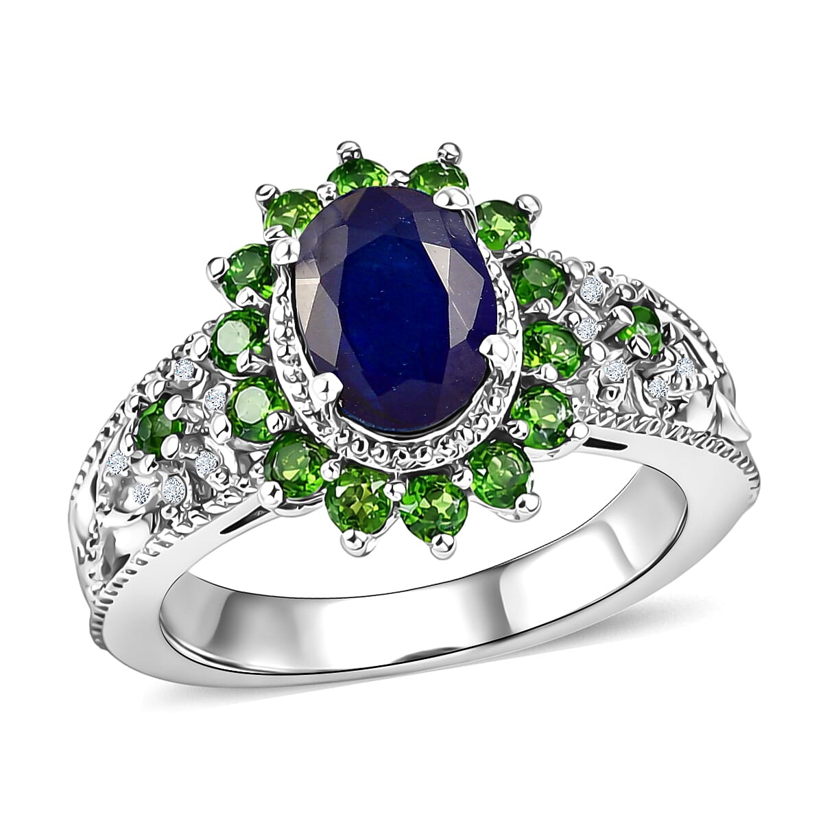 EverTrue Masoala Sapphire (D), Multi Gemstone Ring in Platinum Bond (Size 10.0) 2.70 ctw