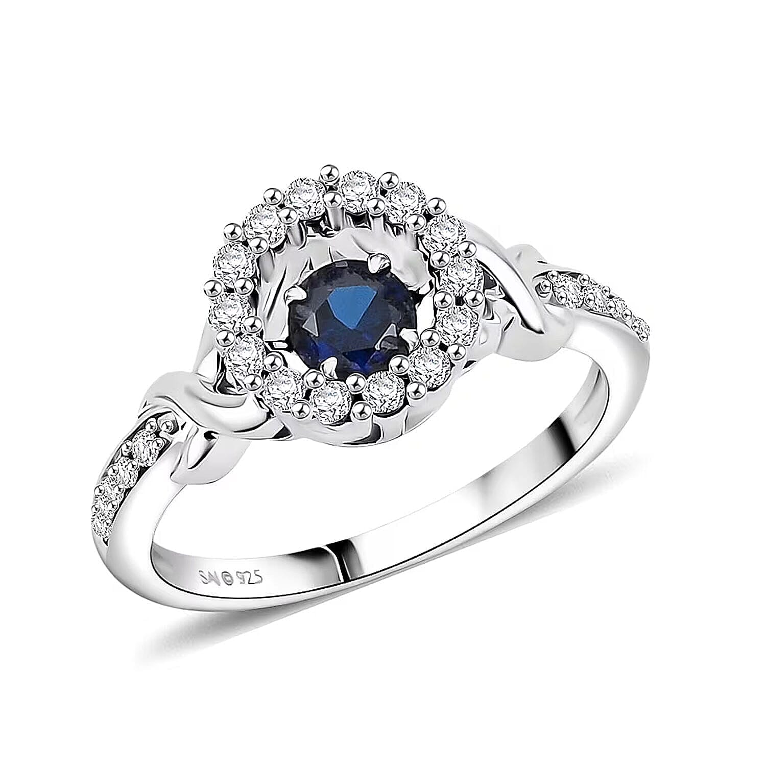 Lab Created Blue and White Sapphire Ring in Sterling Silver (Size 7.0) 1.00 ctw