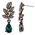 Austrian Champagne Crystal, Green Glass Leaf Earrings in Dark Silvertone - Sticky add to cart bar