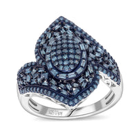 D'Joy Blue Diamond (IR) Ring in Rhodium Over Sterling Silver (Size 6.0) 1.00 ctw