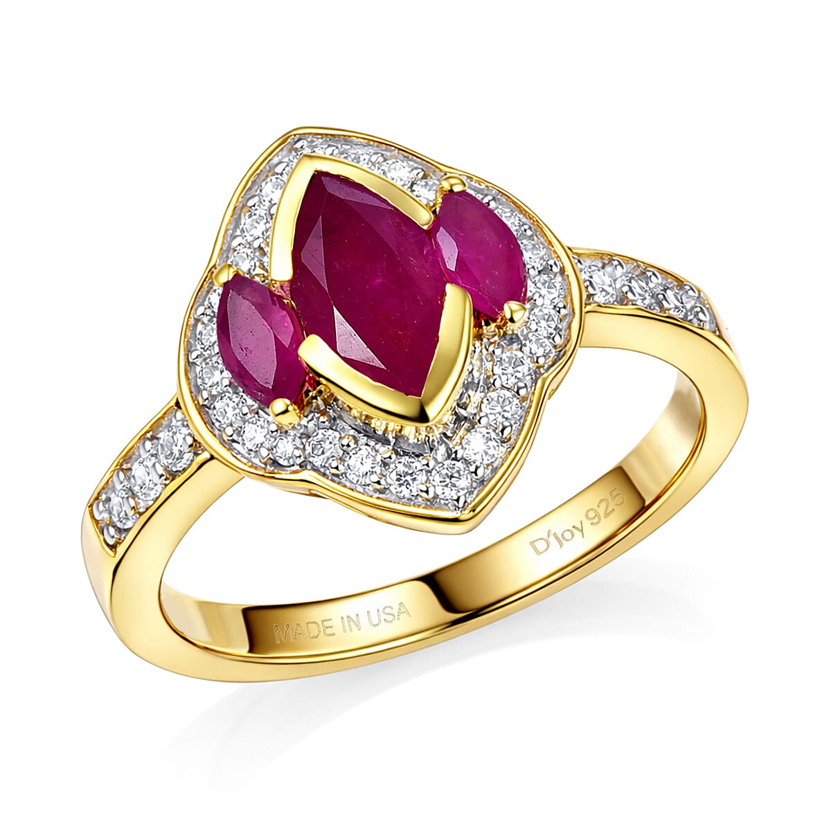 D'Joy Premium Montepuez Ruby, Moissanite Ring in 18K Vermeil YG Over Sterling Silver (Size 10.0) 1.75 ctw