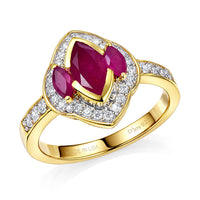 D'Joy Premium Montepuez Ruby, Moissanite Ring in 18K Vermeil YG Over Sterling Silver (Size 10.0) 1.75 ctw