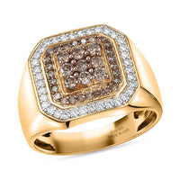 D'Joy Natural Champagne and White Diamond Men's Ring in 18K Vermeil YG Over Sterling Silver (Size 10.0) 1.00 ctw