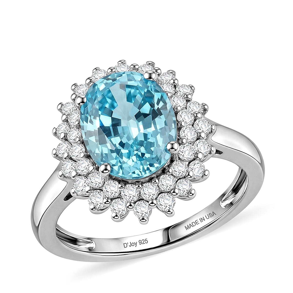 D'Joy Lab Grown Paraiba Sapphire and Moissanite 5.60 ctw Ring in Rhodium Over Sterling Silver