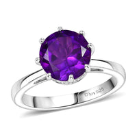 D'Joy African Amethyst, Moissanite Ring in Rhodium Over Sterling Silver (Size 6.0) 2.50 ctw