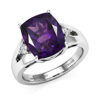 D'Joy Premium African Amethyst, White Zircon Ring in Rhodium Over Sterling Silver (Size 7.0) 5.70 ctw