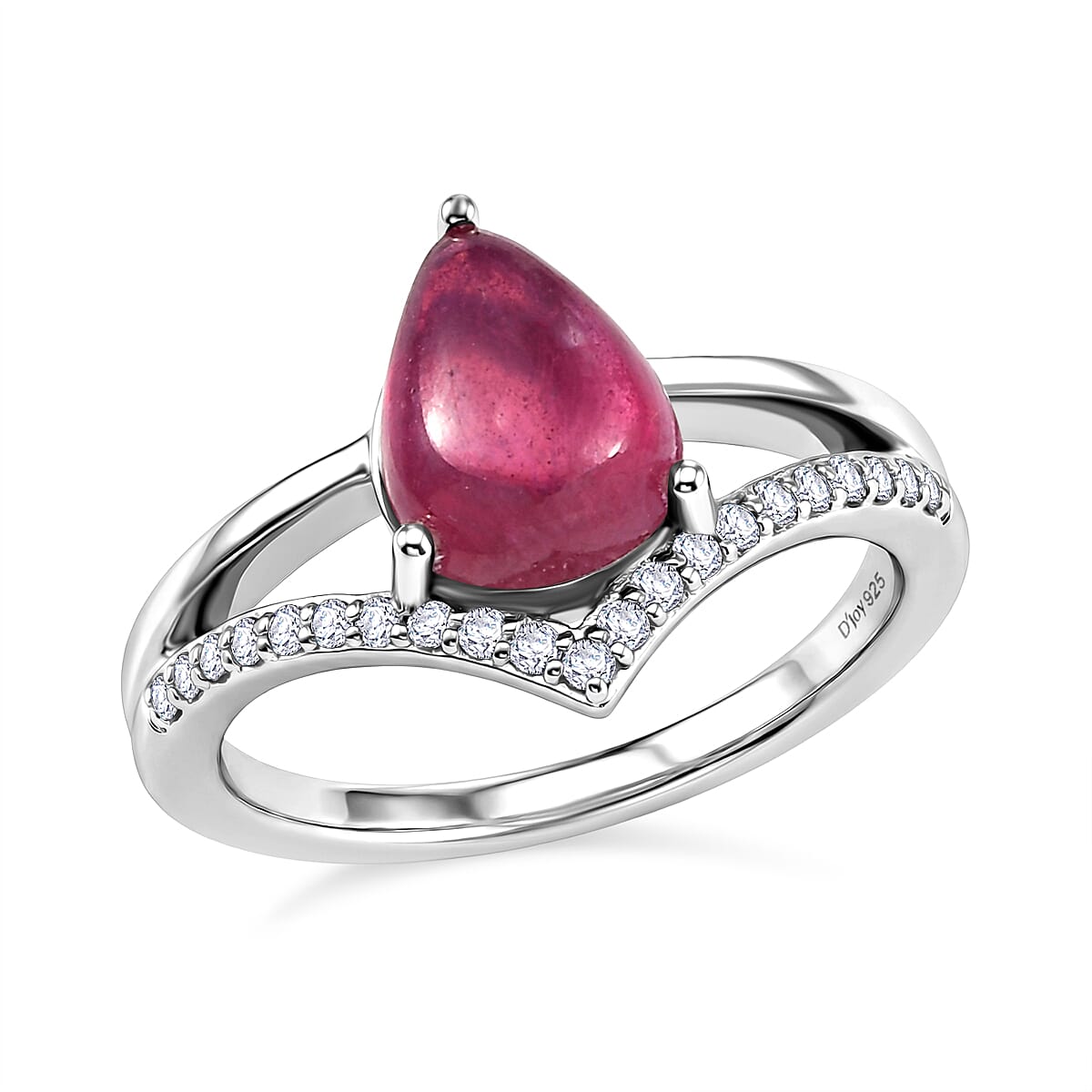 D'Joy Niassa Ruby (FF), White Zircon Ring in Rhodium Over Sterling Silver (Size 6.0) 3.00 ctw