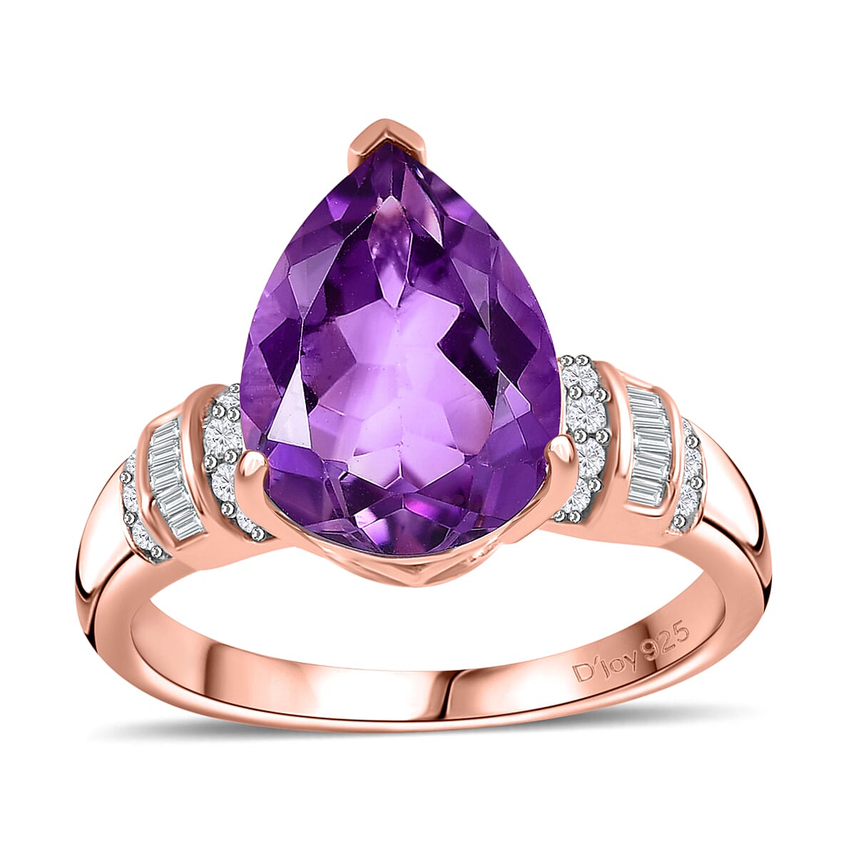 D'Joy African Amethyst, Diamond (0.18 cts) Ring in 18K Vermeil RG Over Sterling Silver (Size 7.0) 4.00 ctw