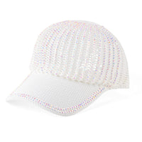 La Marey Tan Striped Hollow Out Cap with Rhinestones