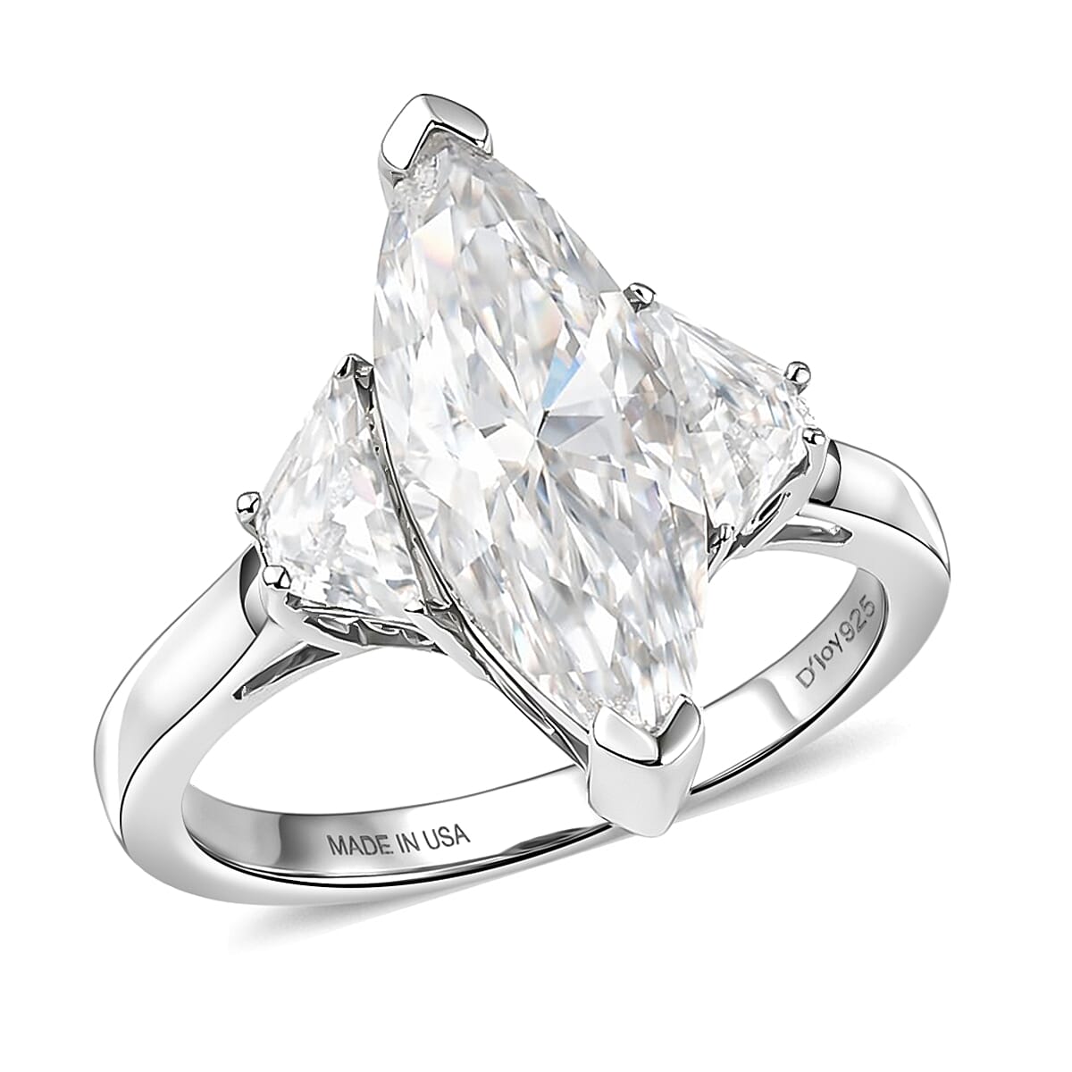 D'Joy Moissanite (Mrq 18x7mm) Ring in Rhodium Over Sterling Silver (Size 10.0) 4.50 ctw