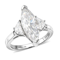 D'Joy Moissanite (Mrq 18x7mm) Ring in Rhodium Over Sterling Silver (Size 10.0) 4.50 ctw
