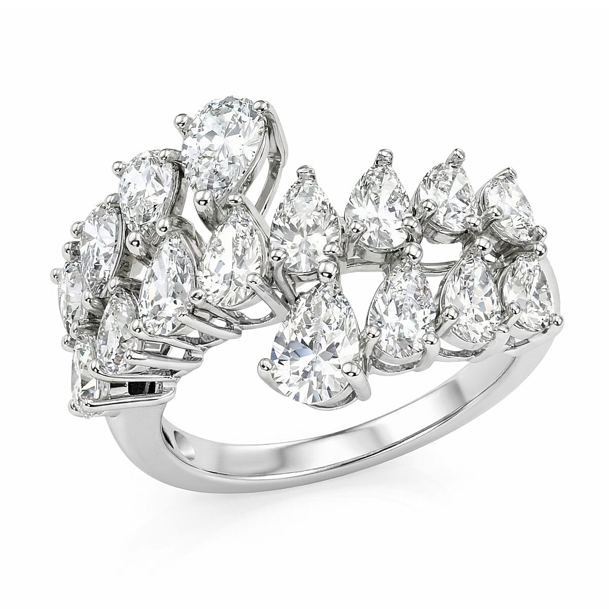 D'Joy Moissanite (Pear 6x4mm) Ring in Rhodium Over Sterling Silver (Size 10.0) 3.20 ctw