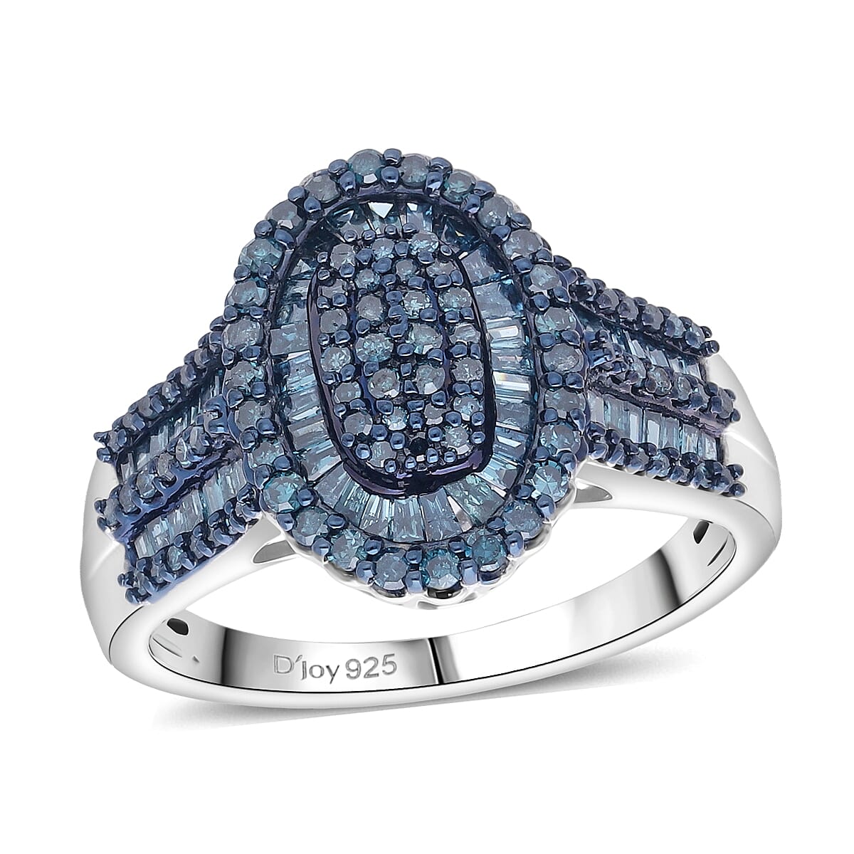 D'Joy Blue Diamond (IR) Ring in Rhodium Over Sterling Silver
