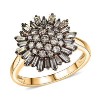 Natural Champagne Diamond Snowflake Ring in 14K YG Over Sterling Silver (Size 10.0) 1.00 ctw