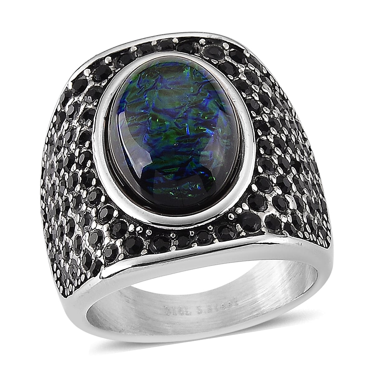 Black Resin and Austrian Crystal Royal Midnight Mirage Ring in Stainless Steel (Size 10)