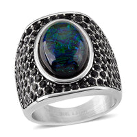 Black Resin and Austrian Crystal Royal Midnight Mirage Ring in Stainless Steel (Size 10)