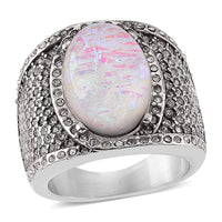 White Resin and Austrian Crystal Fire & Snow Celestia Ring in Stainless Steel (Size 10.0)