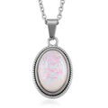 Lab Created White Opal Ethereal Frost Aura Pendant Necklace (20-22 Inches) in Stainless Steel - Sticky add to cart bar