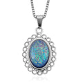 Lab Created Blue Opal Ocean Heart Halo Pendant Necklace (20-22 Inches) in Stainless Steel - Sticky add to cart bar