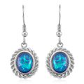 Lab Created Blue Opal Ocean Heart Halo Earrings in Stainless Steel - Sticky add to cart bar