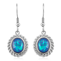 Lab Created Blue Opal Ocean Heart Halo Earrings in Stainless Steel