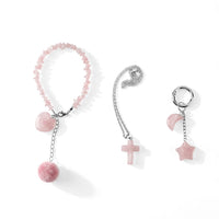Crystal glow Trio Set of 3 Keyring, Beaded Bracelet and Cross Necklace