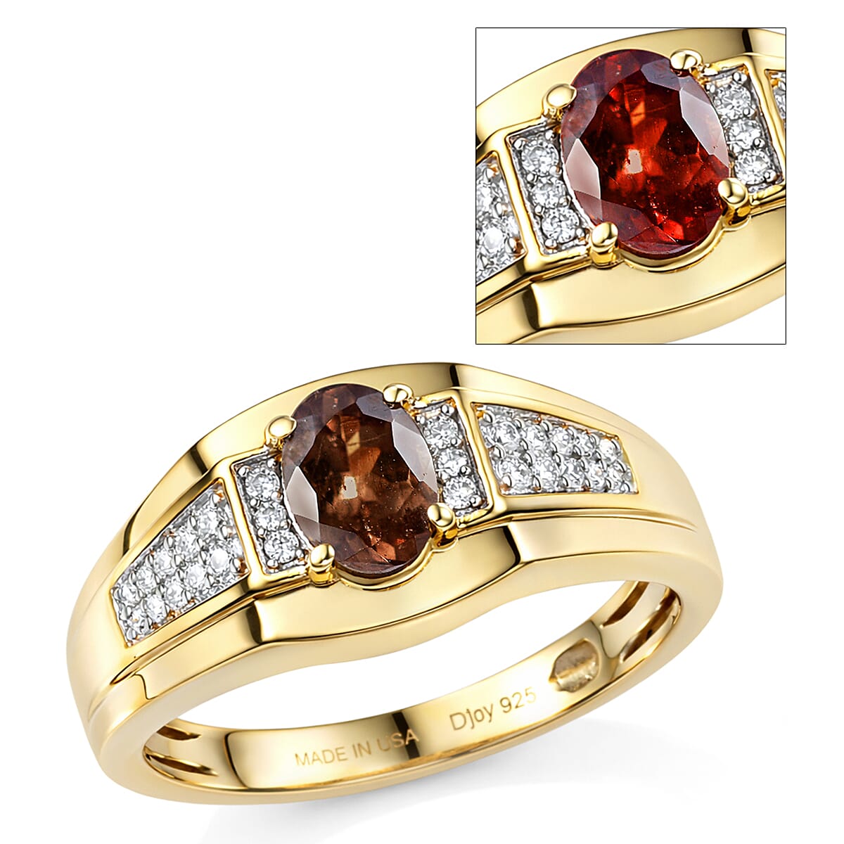 D'Joy Premium Madagascar Color Change Garnet, Moissanite Men's Ring in 18K Vermeil YG Over Sterling Silver (Size 10.0) 1.20 ctw