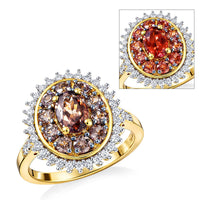 D'Joy Premium Madagascar Color Change Garnet, Moissanite Cluster Ring in 18K Vermeil YG Over Sterling Silver (Size 10.0) 2.30 ctw