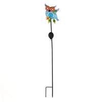 LIvmore Yellow Iron and Glass Owl Solar Spinner Stake (40.94"x7.48"x3.66")