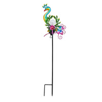 LIvmore Multi color Iron and Glass Peacock Solar Spinner Stake (7.87"x2.36"x32.68")
