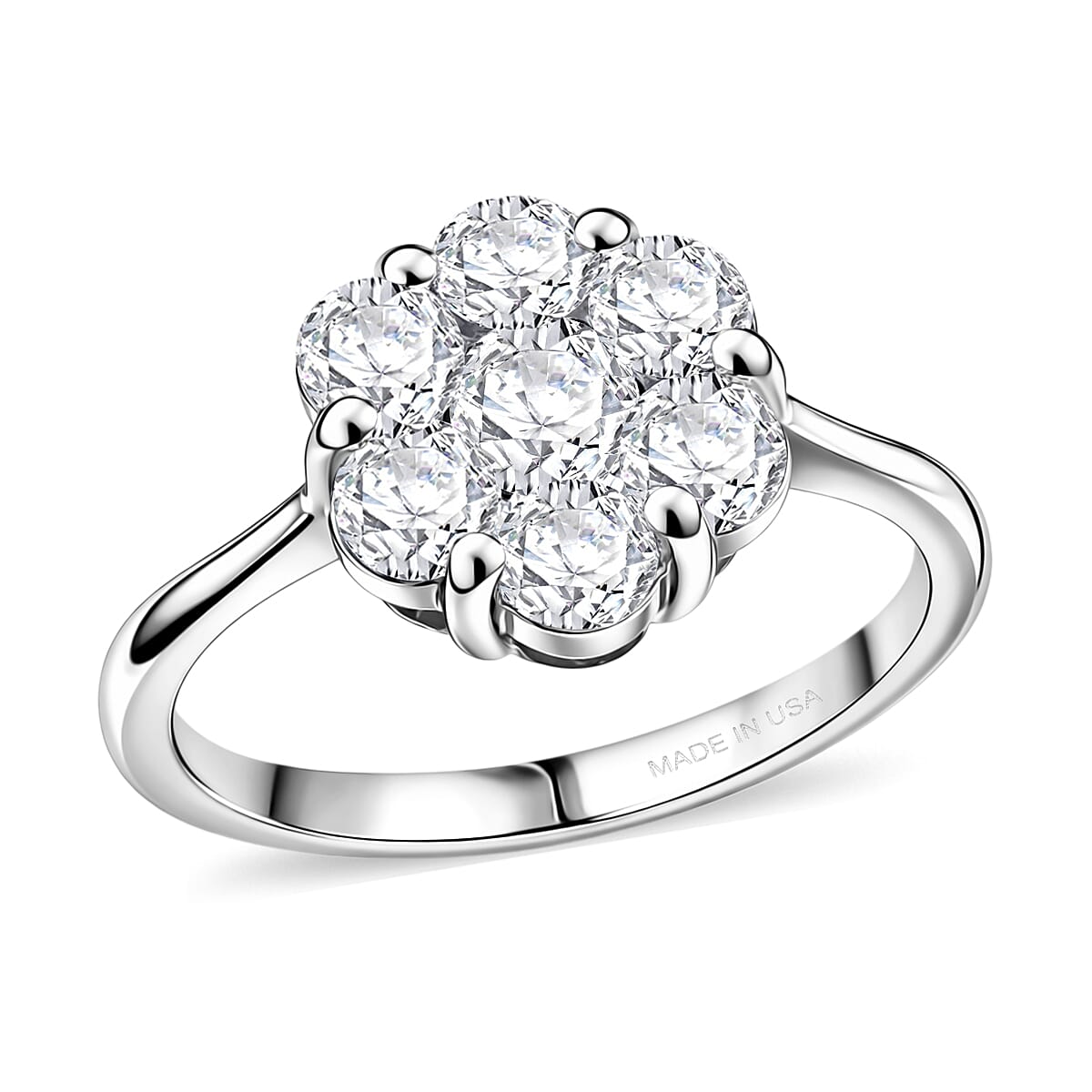 D'Joy Moissanite Floral Ring in Platinum Over Sterling Silver (Size 10.0) 1.30 ctw