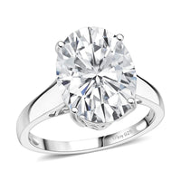D'Joy Moissanite (Ovl 16x12mm) Ring in Rhodium Over Sterling Silver (Size 10.0) 9.90 ctw