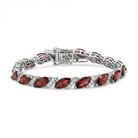 D'Joy Premium Mozambique Garnet, White Zircon Bracelet in Rhodium Over Sterling Silver (7.25 In) 22.00 ctw