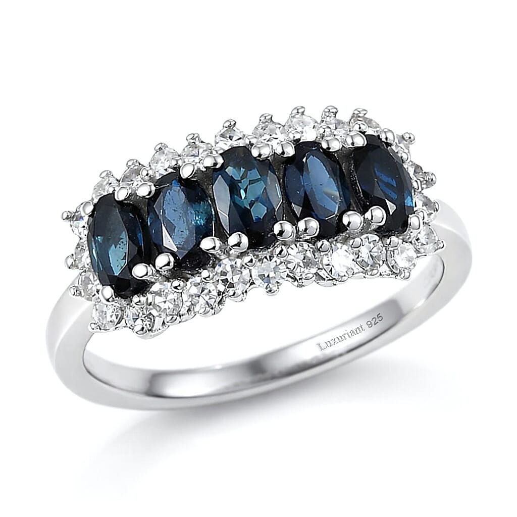 Premium Monte Belo Indicolite, Luxuriant Lab Grown Diamond (G-H, SI) (0.40 cts) Ring in Rhodium Over Sterling Silver (Size 10.0) 1.50 ctw