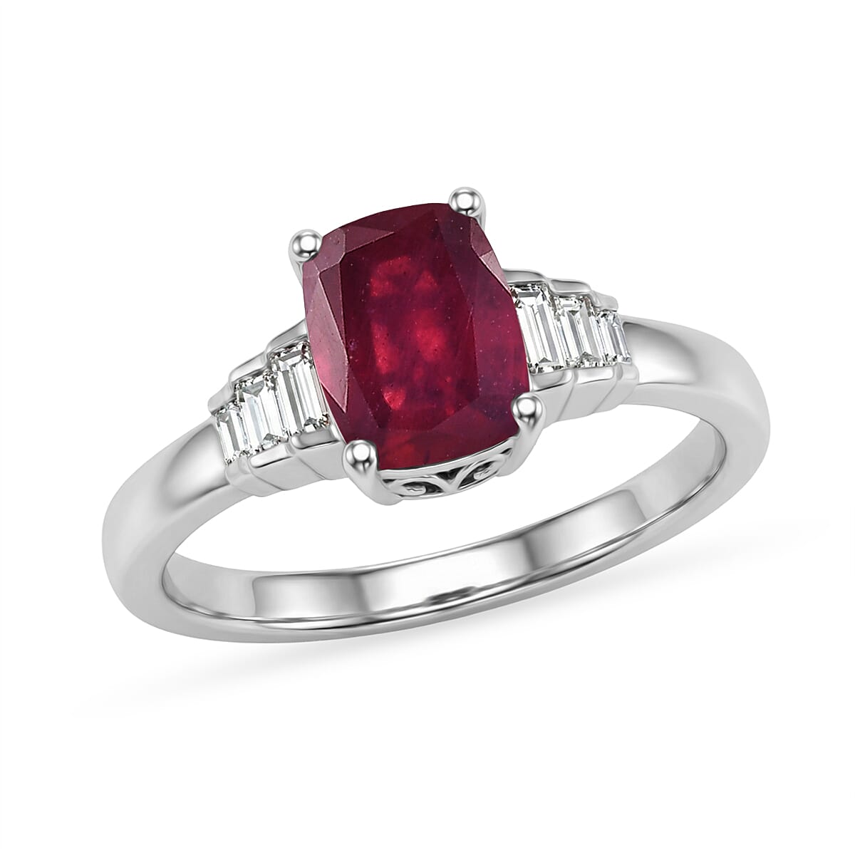 D'Joy Niassa Ruby (FF), Moissanite Ring in Rhodium Over Sterling Silver (Size 10.0) 2.60 ctw