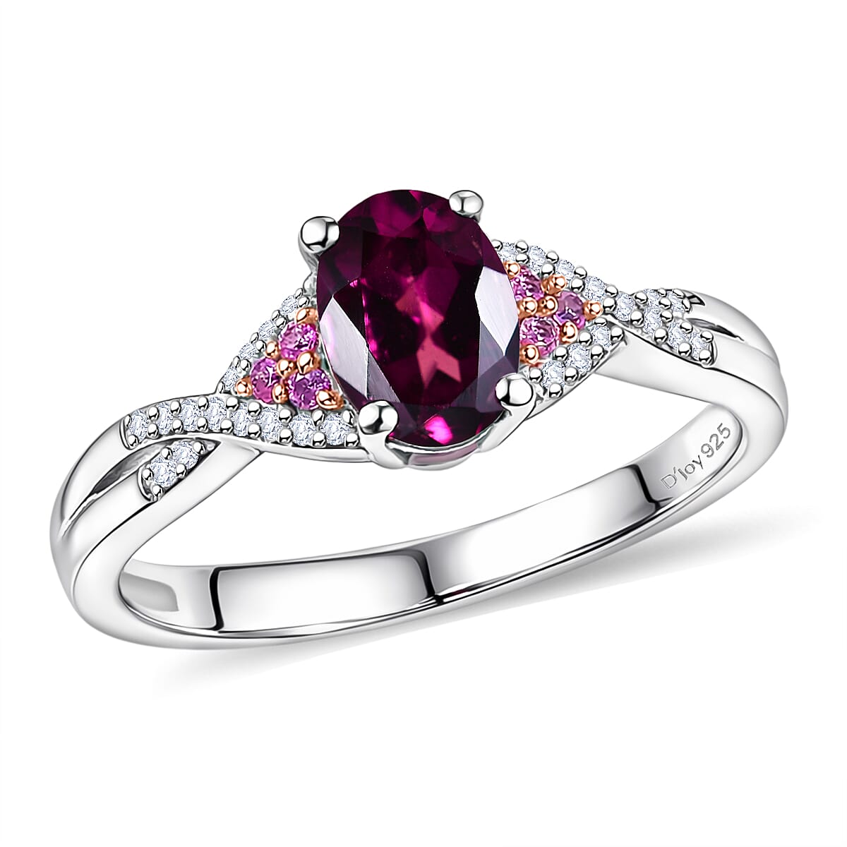 D'Joy Radiant Ember Garnet, Multi Gemstone Ring in Rhodium Over Sterling Silver (Size 10.0) 1.20 ctw