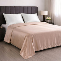 La Marey Signature Print Beige 100% Mulberry Silk Duvet Cover with Mop Button Packing - Queen