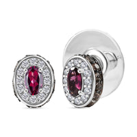 D'Joy Premium Malawi Magenta Garnet, White and Chocolate Zircon 1.50 ctw Crown Studs Earrings in Rhodium Over Sterling Silver