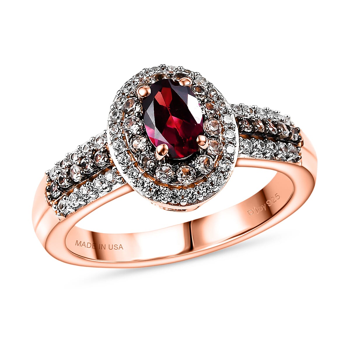 D'Joy Premium Malawi Magenta Garnet, Champagne Zircon and White Zircon Ring in 18K Vermeil RG Over Sterling Silver (Size 10.0) 1.50 ctw