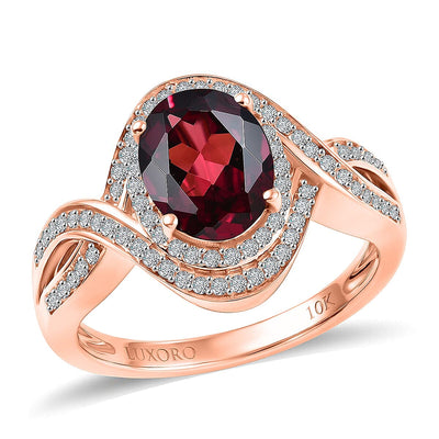 Luxoro 10K Rose Gold Premium Malawi Magenta Garnet, Diamond (I2) (0.35 cts) Ring (Size 10.0) (4.30 g) 2.50 ctw