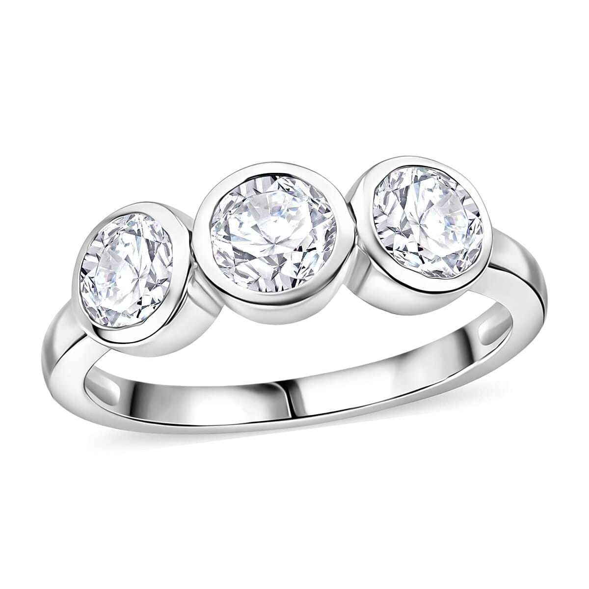 D'Joy Moissanite (Rnd 5mm) Trinity Ring in Platinum Over Sterling Silver (Size 10.0) 1.40 ctw
