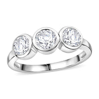 D'Joy Moissanite (Rnd 5mm) Trinity Ring in Platinum Over Sterling Silver (Size 10.0) 1.40 ctw