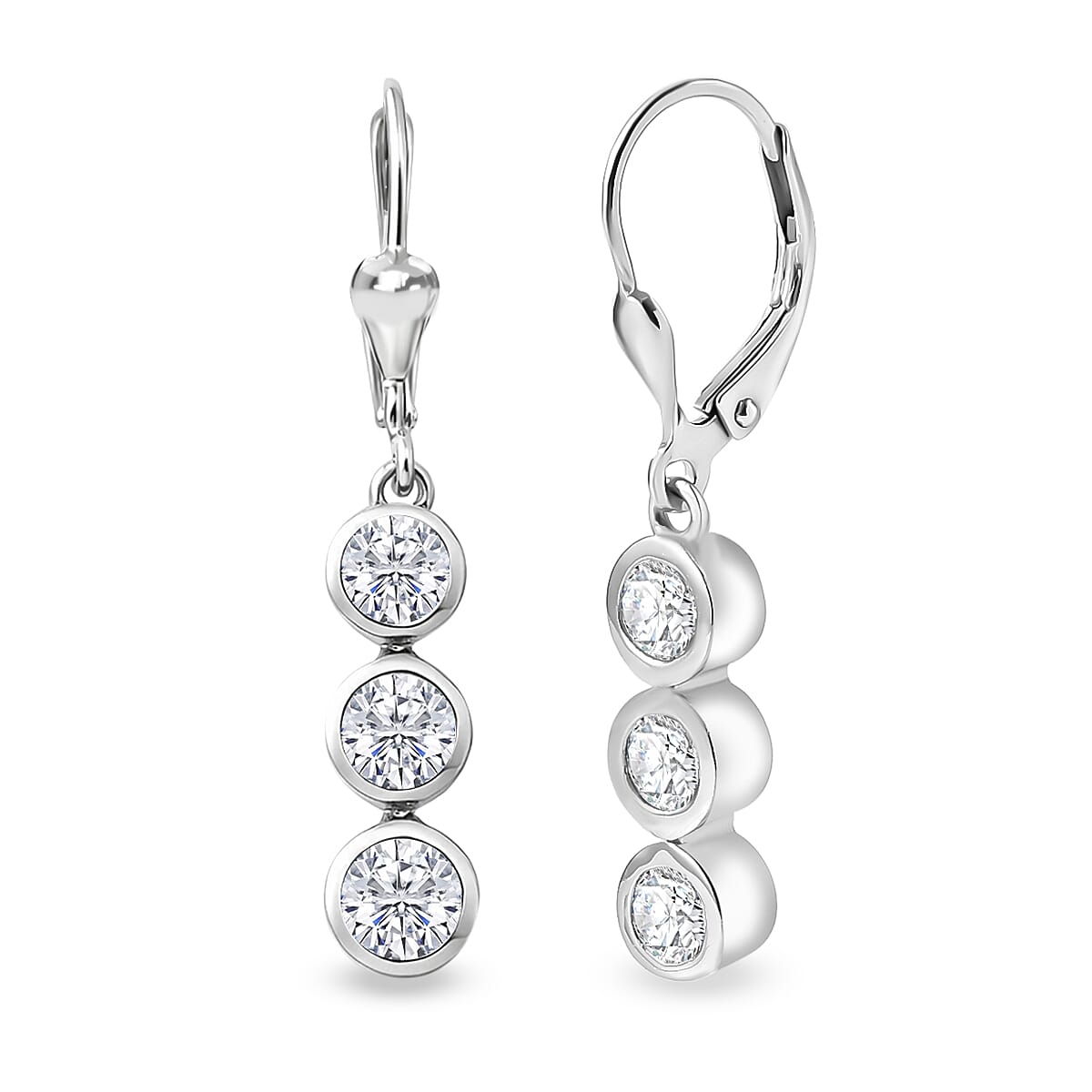 D'Joy Moissanite 1.50 ctw Trinity Earrings in Platinum Over Sterling Silver