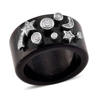 D'Joy Black Jade, Moissanite Moon Star Ring in Rhodium Over Sterling Silver (Size 10.0) 33.80 ctw